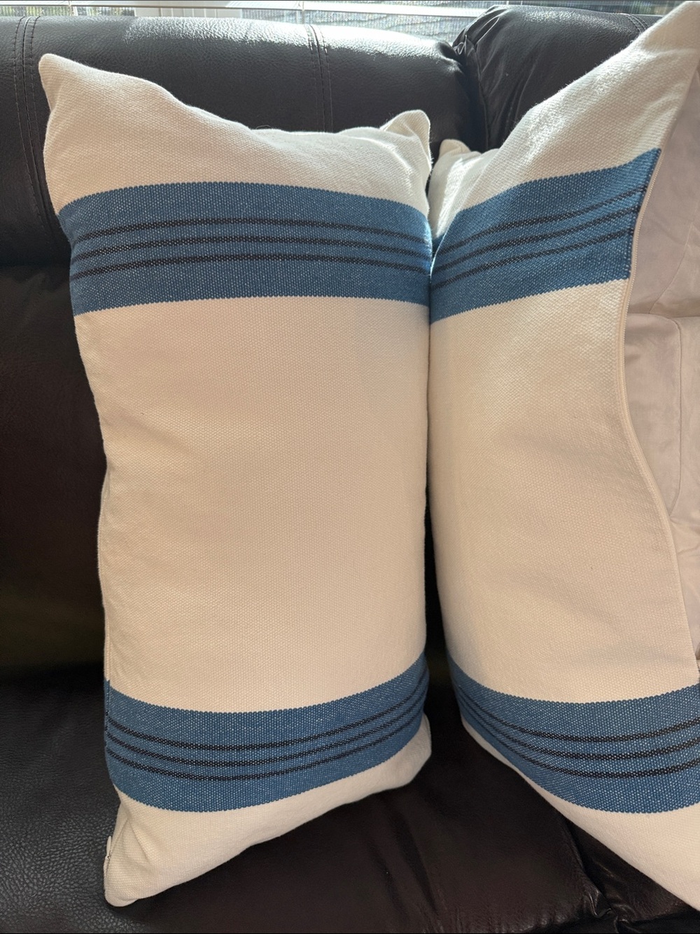 Ralph Lauren Cream and Blue Striped Canvas Throw Pillows - Picture 3 of 6